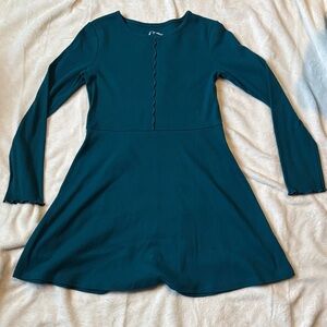 art class Teal Long-Sleeve Ribbed Skater Dress